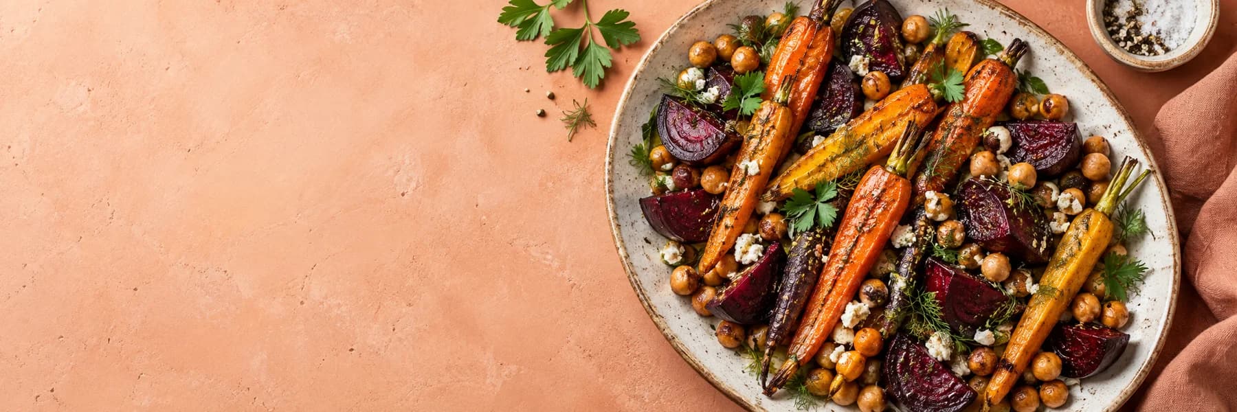 Roasted carrots, beetroot & chickpeas on a platter