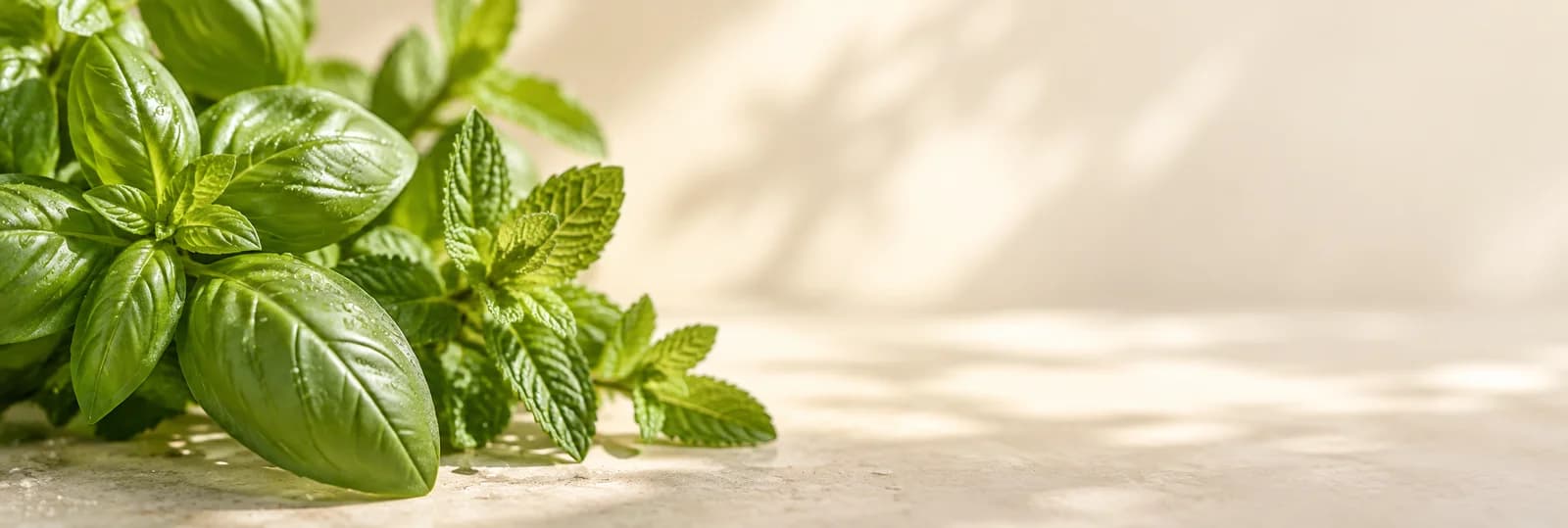 Basil & mint in soft sunlight